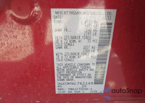 2016 Nissan Rogue Sl from USA, damaged, VIN 5N1AT2MT6GC762149